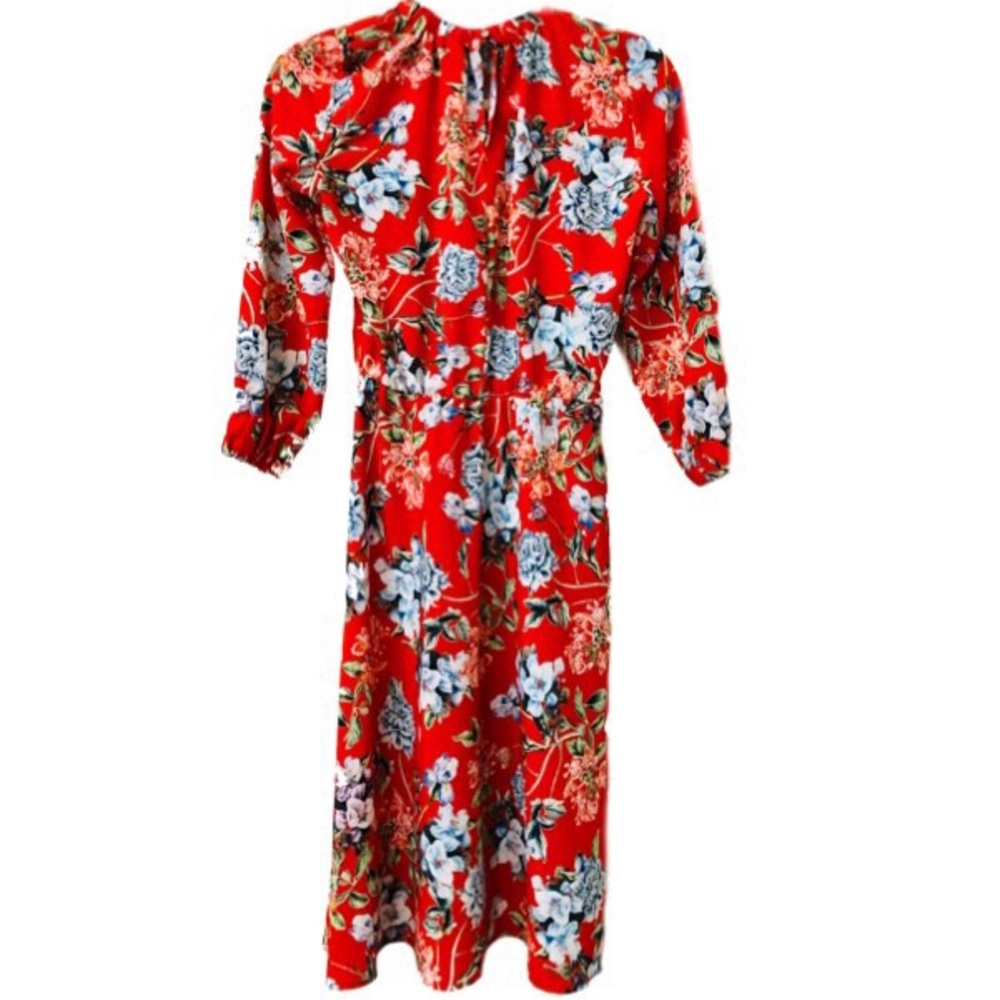 F21 Red Floral  High Neckline Long Sleeve Dress 2 - Picture 2 of 3